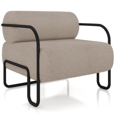 Imagem de Poltrona Decorativa Pés Industrial Moscou K01 Bouclê Bege - Lyam Decor