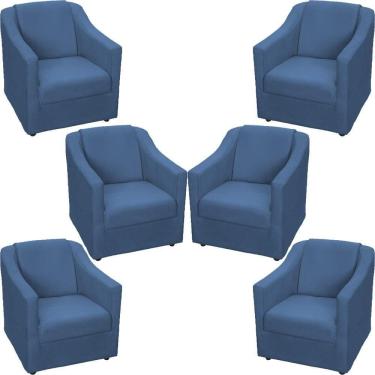 Imagem de Kit 6 Poltronas Mila Pé De Plástico Cromado - Azul-marinho Suede