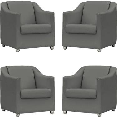 Imagem de Kit 4 Poltronas Mila Corino Cores Pé De Plástico Cromado - Cinza Corino