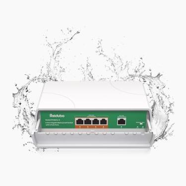 Imagem de Reidubo Switch Gigabit Poe De 4 Portas À Prova D'Água, Poe+ 1000 Mbps, 75 W, Uma Porta Uplink, Ieee802.3Af/At Power Over Ethernet, Rede Externa Não Gerenciado, Plug & Play