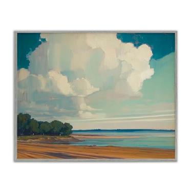 Imagem de Stupell Industries Nuvens sobre extensa praia cinza emoldurado Giclee Art Design por Elara Yasna, 76 x 61 cm