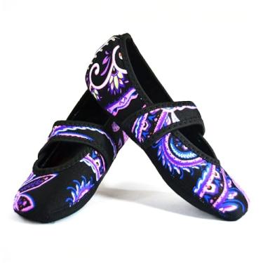 Imagem de Nufoot Pantufas femininas Betsy Lou, dobráveis, rasteiras flexíveis, chinelos de viagem, sapatos de exercícios, sapatos de dança, meias de ioga, sapatos para casa, sapatos internos, paisley, médio