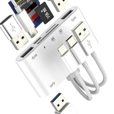 Imagem de USB C Lightning USB HUB (6 polegadas 3) para Apple OTG 3.0 adaptador SD TF leitor de cartão para iPhone 16 15 14 Pro, câmera digital micro SD, cartão de memória, transferência de fotos, acessórios