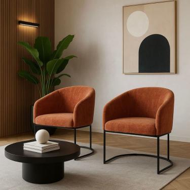 Imagem de Kit com 2 Poltronas Mavie com Base Fixa em Aço Carbono Preto Fosco – Exclusiva