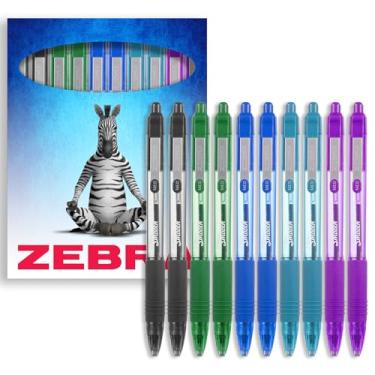 Imagem de Caneta esferogr fica Zebra Z-Grip Smooth 1,0 mm Conjunto essencial tinta preta, azul, vermelha, verde e violeta Pacote com 10 em embalagem Zebra