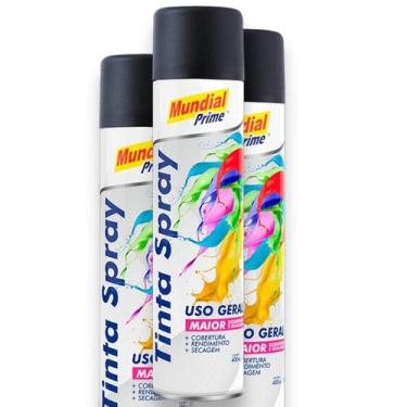 Imagem de Kit 3 Tinta Spray Uso Geral Preto Fosco Mundial Prime, Único