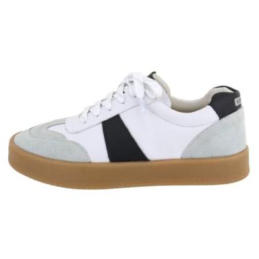 Imagem de Tenis Casual Feminino Recortes Inspiração Blogueira Detalhe Camurça Cadarço Solado Borracha Tamanho:35;Cor:Branco;Gênero:Feminino;Departamento BS:Esporte