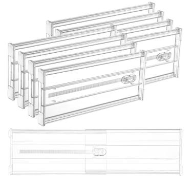 Imagem de Vtopmart Pacote com 8 divisórias de gaveta para roupas, 15 cm de altura 32,5 a 56,5 cm, organizador de gaveta expansível ajustável, separadores de plástico transparente para cômoda, roupas de bebê