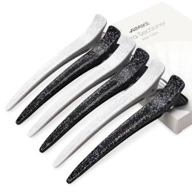 Imagem de AIMIKE Grampos de cabelo com glitter para corte de estilo, 6 peças atualizadas sem vincos grampos de cabelo com faixa de silicone embutida, grampos de cabelo para salão e seção doméstica para rolos