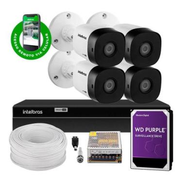 Imagem de Kit CFTV Completo 4 Cameras Full HD, DVR MHDX 1208 e HD 1TB Purple Int