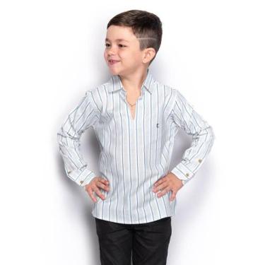 Imagem de Camisa Social Infantil Masculina Menino Manga Longa Listrada Azul/Bran