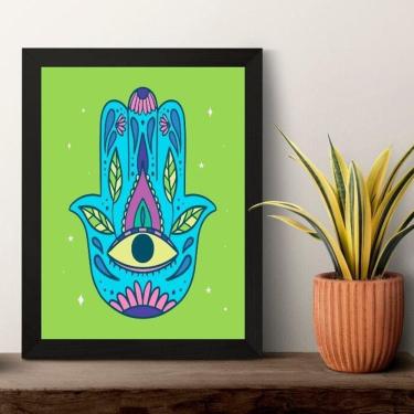 Imagem de Quadro Esotérico Olho Grego E Hamsa 33X24Cm - Com Vidro