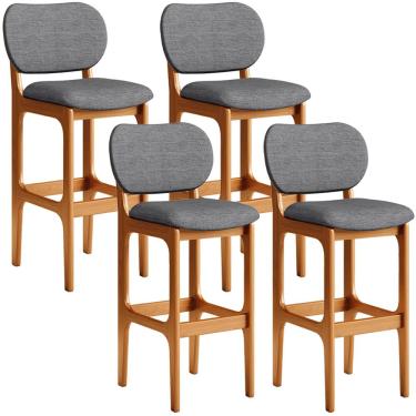 Imagem de Kit 4 Banquetas Alta Bar Cozinha Sala Jantar Fixa Betta L02 Imbuia Linho Cinza Escuro - Lyam Decor