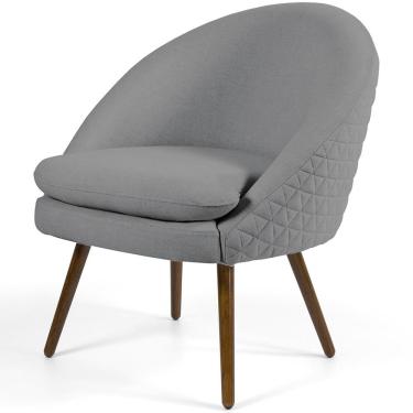 Imagem de Poltrona Decorativa Fixa Pés Palito Rafa D02 Tressê Linho Cinza C-416 - Lyam Decor