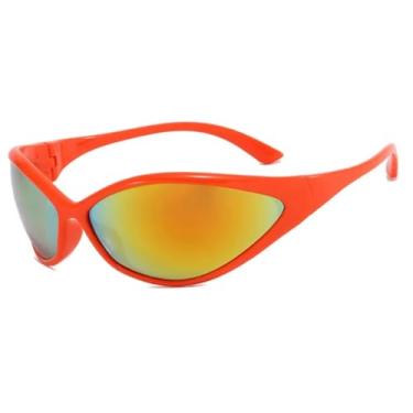 Imagem de HCPIHF Óculos de sol punk femininos, moda vintage, masculino, esportivo, à prova de vento, UV400 (laranja, dourado)