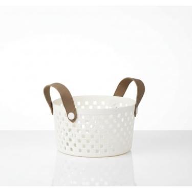 Imagem de Organizador Multiuso Cesto Plástico 18x10,5cm com Alça – Textura Palha (cor sortida) PREMIUM