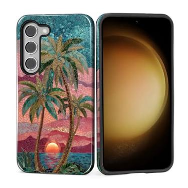 Imagem de MQJCYB Capa para Samsung Galaxy S23, híbrida, resistente, 2 em 1, resistente à prova de choque, proteção brilhante, capa para Samsung Galaxy S23 Tropical Beach Palm Tree
