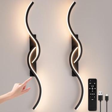 Imagem de EIDEARAY Arandelas de parede operadas por bateria, arandelas de parede recarregáveis, luz de parede LED sem fio 3000K-6500K, lâmpada de parede moderna sem fio para sala de estar quarto corredor (preto