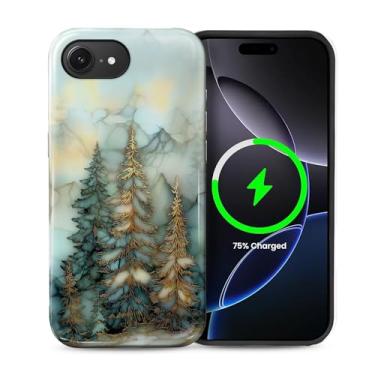 Imagem de casesok Capa para iPhone 16e, compatível com MagSafe, capa rígida de camada dupla + capa de silicone, proteção total à prova de choque para iPhone 16e pinheiros de vidro manchado