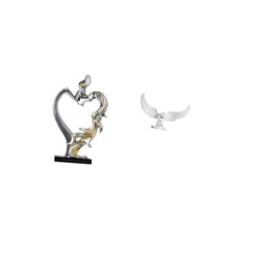 Imagem de Fenteer Estatueta de Anjo de Casal Se Beijando, Ornamento de Resina Colecionável para Quarto, Casamento, Escritório, Inauguração de Casa, Estante, Armário, Co