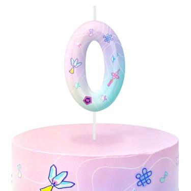 Imagem de Velas de aniversário rosa número 0, topos de bolo com tema de desenho animado para decoração de bolo para meninos e meninas, decorações de aniversário, suprimentos de festa, velas com números para
