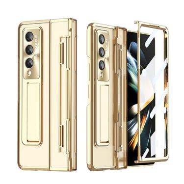 Imagem de Capa dobrável 360 Full Protection Fashion Kickstand para Samsung Galaxy Z Fold 4 Fold3 Filme de vidro temperado Coque, Gold, para samsung Z Fold 4