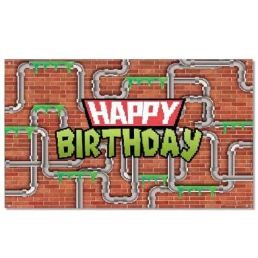 Imagem de Decorações de aniversário de bandeira de tartaruga, 179 x 110 cm com tema ninja fundo de faixa de feliz aniversário, (marrom)