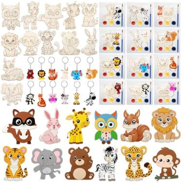 Imagem de Honoson Conjunto de 24 lembrancinhas de festa de safári, kits de artesanato com materiais de arte, chaveiros de safári e cartões inspiradores, presentes para Natal, aniversário, lembrancinhas, prêmios