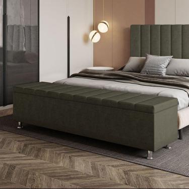 Imagem de Calçadeira Baú Recamier Estofado Queen 160 Cm ônix Veludo Marrom