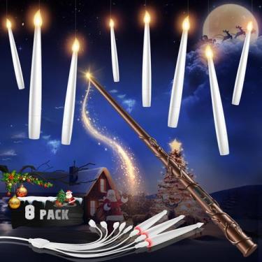 Imagem de Velas flutuantes TLPUHU recarregáveis, pacote com 8 e varinha de Natal