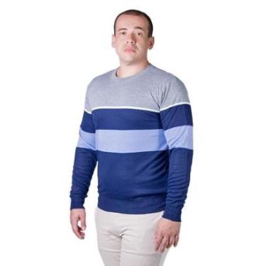 Imagem de Suéter Listrado Tricôt Masculino Broken Rules 590168 Cinza-Masculino