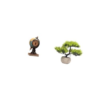 Imagem de Fenteer Conjunto de Relógio de Mesa Moderno com Globo Terrestre E árvore Bonsai Artificial para Decoração de Mesa de Escritório, Estante Ou Quarto, Como Peça