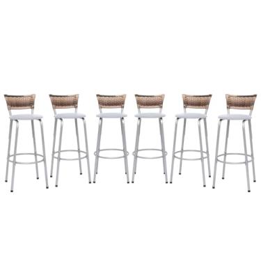 Imagem de Banqueta Altas Junco Cappuccino Estrutura Prata 70cm Para Balcão Cozinha, Bar, Bistrô, Americano Kit 05 Unidades - Itagold (Branco)