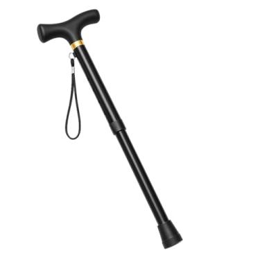 Imagem de Bengala de caminhada dobrável ajustável para homens e mulheres – 4 seções, alumínio preto leve, aderência confortável, ponta de borracha, 84-94 cm de altura, dobrável, bengala portátil