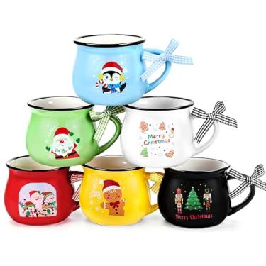 Imagem de Roshtia Conjunto de 6 canecas de café de Natal, 340 g, conjunto de canecas de café de Natal de cerâmica durável para mãe, mulheres, família, amigos, fazenda (fofa, colorida)