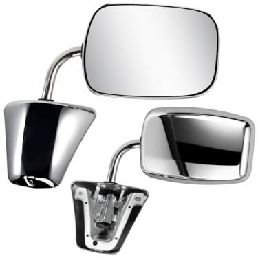 Imagem de PZ Par (2) retrovisores de porta do lado do motorista e do passageiro para Chevy C1500 C2500 C3500 K1500 K1500 K2500 K3500 Espelho retrovisor dianteiro direito e esquerdo com dobra manual, cromado