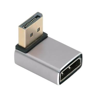 Imagem de xiwai 8K 60hz DisplayPort 1.4 (DP) macho para DP fêmea adaptador para baixo ângulo de 90 graus Ultra-HD UHD 4K 144hz extensor conector para vídeo PC laptop monitor