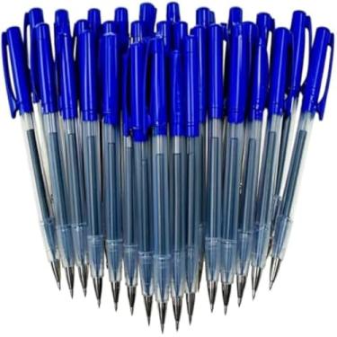 Imagem de Canetas azuis, escrita suave, traco fino, uso diario, escritorio, estudante, coloridas e vibrantes.