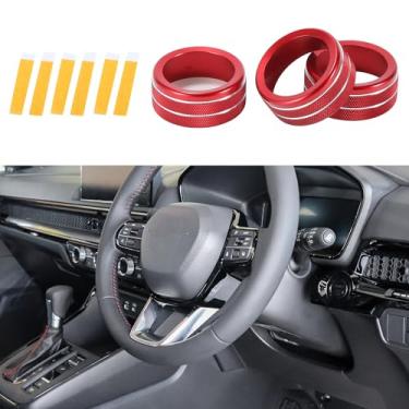 Imagem de INFINAUTO Anel de cobertura de botão de controle de volume de mídia de ar condicionado AC, acabamento de decalque interior para Honda CR-V 2023-2024 vermelho, 3 peças