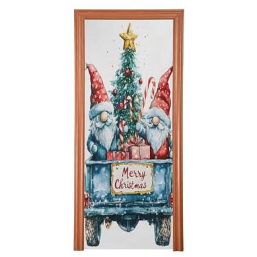 Imagem de Wassud Capa de porta de Natal decoração de banner 81 x 199 cm grande aquarela gnomos Natal elástico exterior interior capa de porta para varanda porta da frente