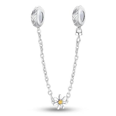 Imagem de 1 peça elegante folha margarida prata berloque contas adequadas para mulheres, faça você mesmo e roupa diária combinando joias decoração presente para mamãe