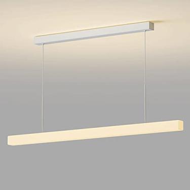 Imagem de Luminária pendente longa em acrílico, luminária linear de metal com acabamento branco, lustre LED moderno, luminárias de suspensão para restaurantes, luminárias pendentes minimalistas nórdic