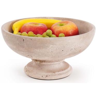 Imagem de SPESHSTONES Prato de frutas travertino 25 cm tigelas decorativas feitas à mão para organização de armazenamento de bancada de cozinha - decoração de casa - Tigela de frutas grande para mesa de centro
