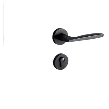 Imagem de VTGVVVTR Fechadura preta dividida para ambientes internos e quarto, puxador de liga de zinco, fechadura de porta de madeira, fechadura magnética silenciosa (divisão de liga de zinco preta)