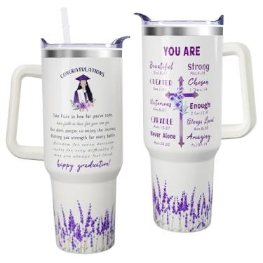 Imagem de aienssfwe Presentes de formatura, copo de formatura de 1,134 g com alça e canudo, presentes de faculdade/alta classe de 2026 para ela com garrafa de água isolada com citações encorajadoras, presente