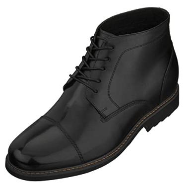 Imagem de Calto sapato masculino Invisible Height Increasing Elevator – Botas de cano alto com cadarço de couro premium – 8 cm mais alto, Preto, 12
