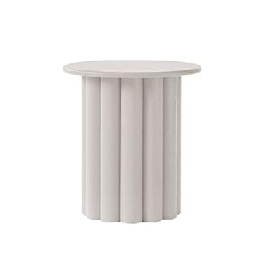 Imagem de Mesa de centro pequena mesa lateral redonda, mesa lateral de sofá de madeira maciça moderna para sala de estar, quarto, escritório, espaços pequenos, mesa lateral de 55 x 49,8 cm (bege)