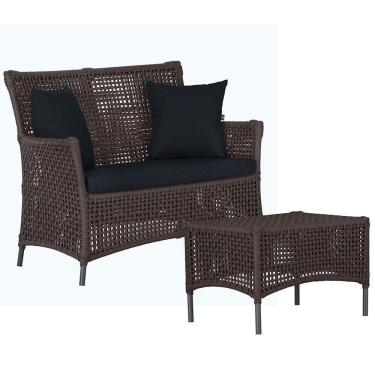 Imagem de 1 Sofá E Mesa Igapó Alumínio Preta Corda Náutica E12 Trama Marrom