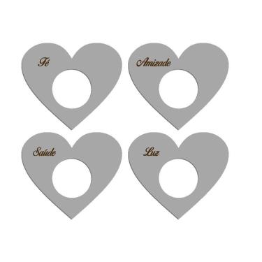 Imagem de Porta Guardanapo Coração Desejos Kit 4 Peças 7,5cmx6,5cm - Cria Arte Laser Cinza Claro