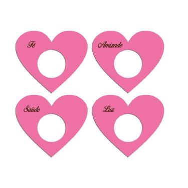 Imagem de Porta Guardanapo Coração Desejos Kit 4 Peças 7,5cmx6,5cm - Cria Arte Laser Rosa